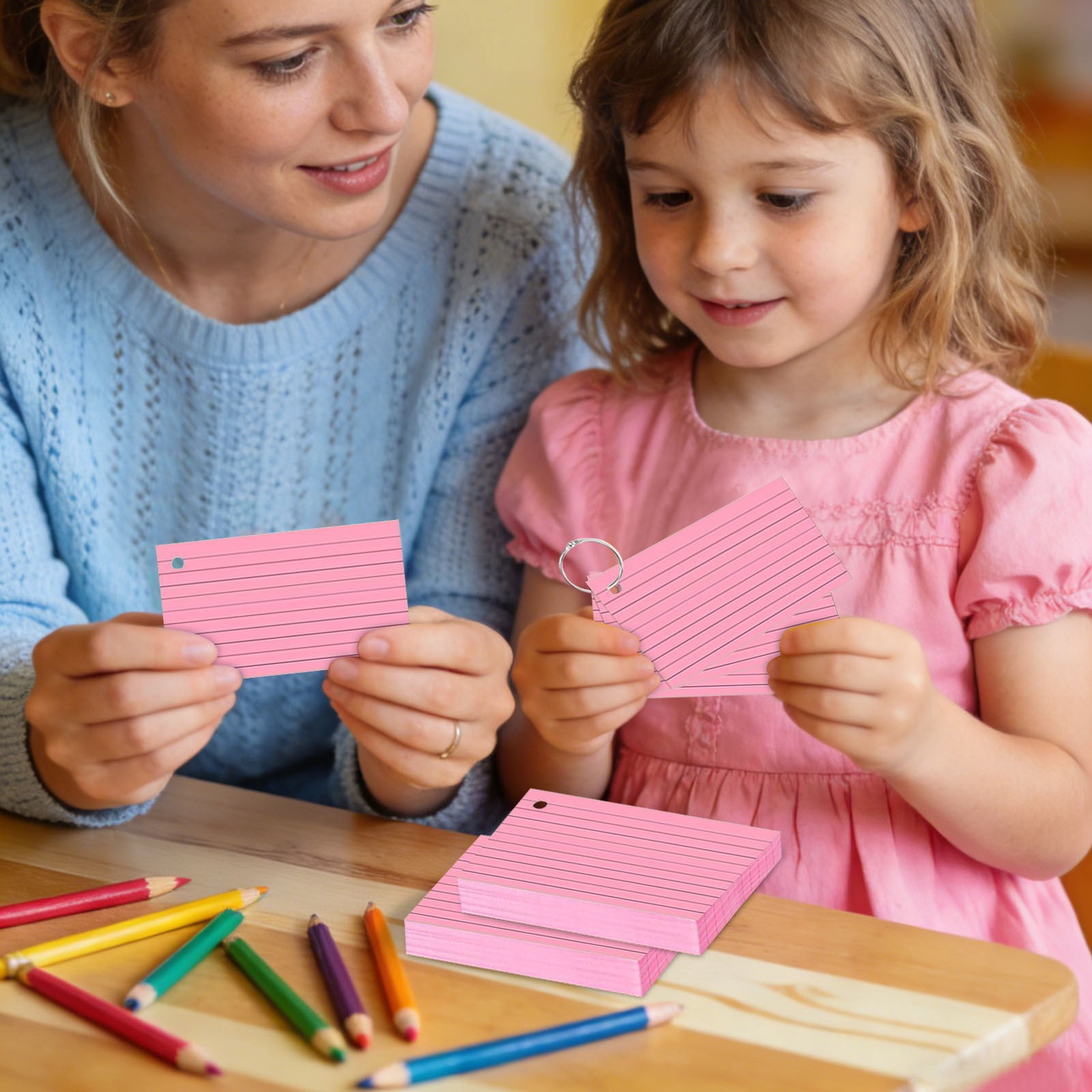 Index Cards 3x5 Inch with Key Ring, Color Flash Index Card 100 Sheets Each, Durable Portable Note Taking for Students Teachers Study Note Cards for Office Home Office 5 Pcs