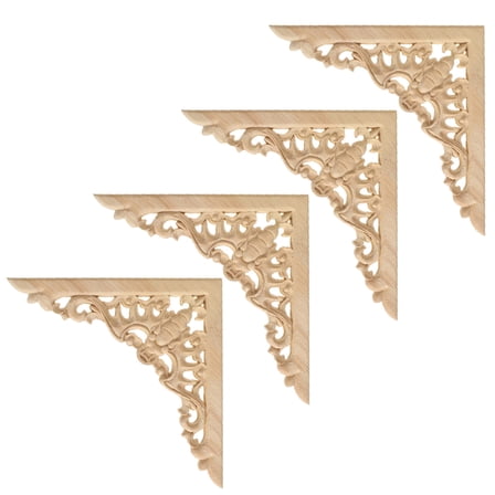 HUONA 4PCS Wooden Carving Applique Wooden Carving Corner Decals Woodcarving Frame Decors Cabinet Wood Carved Corner Appliques Decoration for Furniture Bedside Tables Door Mirror 16CMx16CM