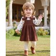 thumbnail image 5 of Yaoqi 2T Toddler Girl Outfit Set 3T Child Girls Clothing Long Sleeves Floral T-shirt Top Bowknot Suspender Dress 2pcs Skirt Set Brown, 5 of 8