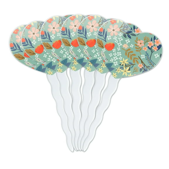 Margarida Flowers Heart Love Cupcake Picks Toppers Decoration Set of 6