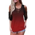 thumbnail image 1 of Tops Para Mujer Elegante Blusa Casual Camisas Fuera Del Hombro Camisetas Gráficas Impresión Vintage Empalme de Encaje Camiseta de Manga Corta Suelta Criss Cross Odeerbi ODB165964, 1 of 4