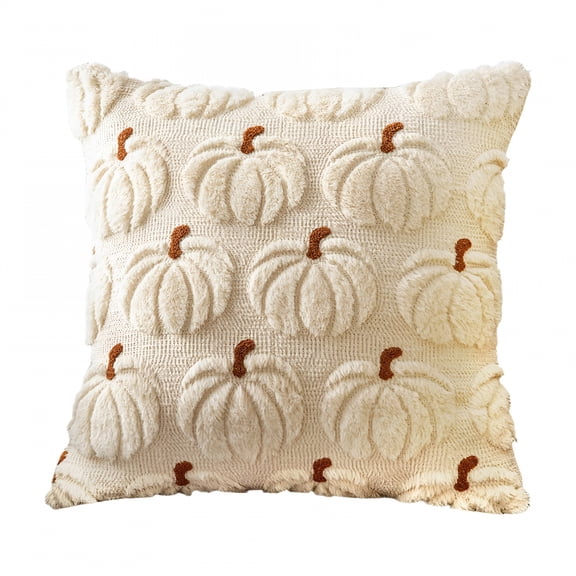 AUQ Cream White Fall Pumpkin Decorative Throw Pillow Covers,Soft Plush 3D Embroidered Halloween Pillow Covers for Fall Decorations Farmhouse Cushion Covers for Thanksgiving