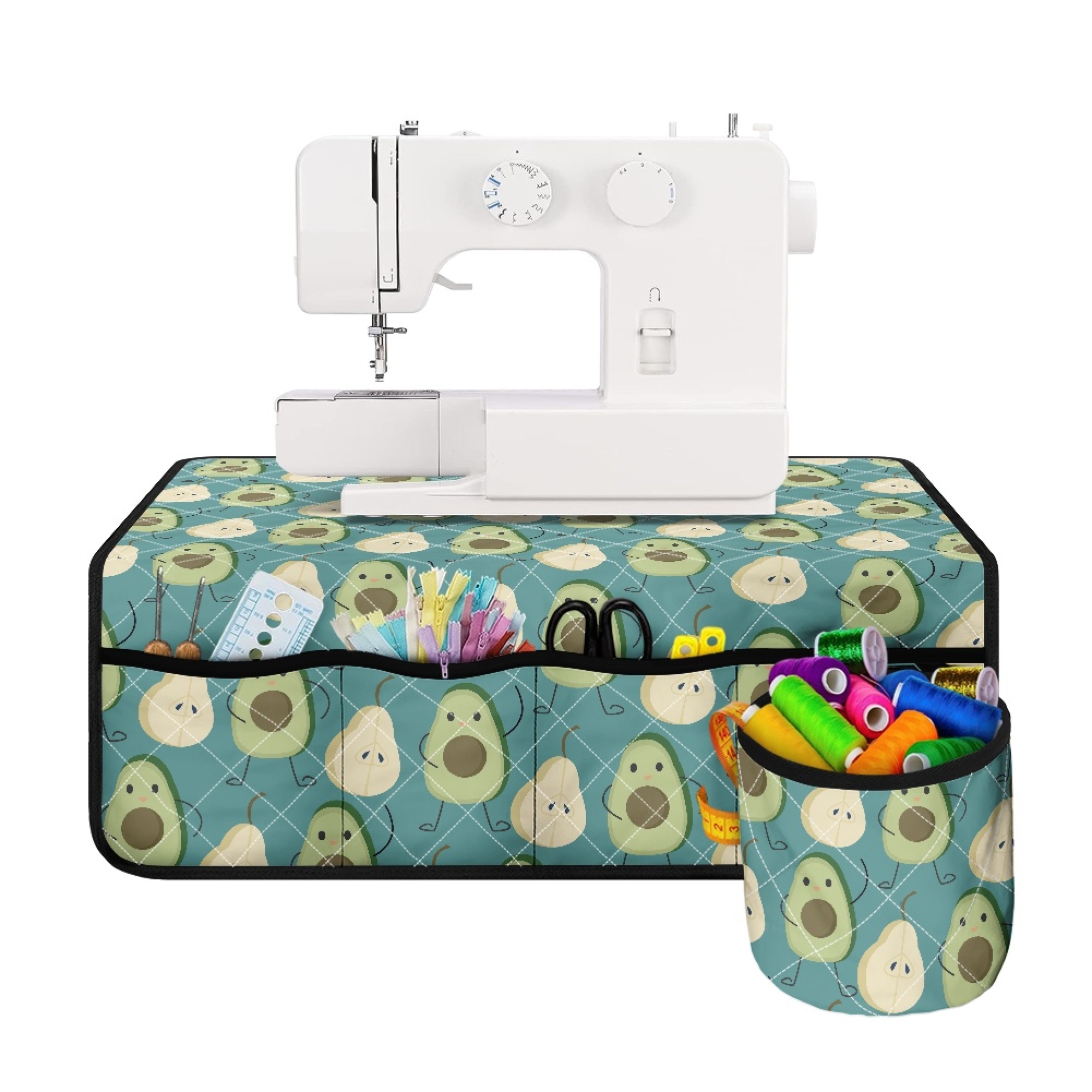 ZIATUBLE Avocado Pad Organizer for Sewing Machine Pear Sewing Machine Mat Organizer Protective Mat for Standard Household Sewing Machines Easy to Clean Sewing Machine Pad with Pockets