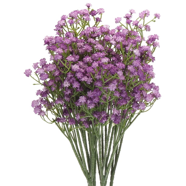 Flores Artificiales Aliento Claro Púrpura 3 Ramas 8uds Unique Bargains