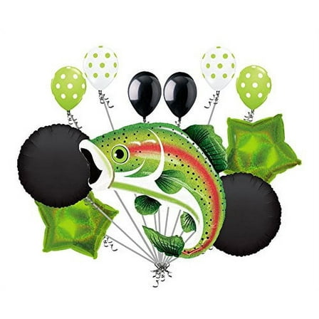 11 pc Rainbow Trout Balloon Bouquet Decoration Fish Lake Birthday Retirement