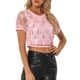 thumbnail image 1 of Camiseta corta de fiesta de manga corta con patrón metálico para mujeres INSPIRE CHIC XL Rosa claro, 1 of 6