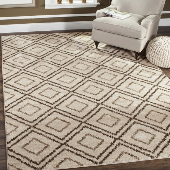 SAFAVIEH Tunisia Mandy Geometric Diamonds Area Rug, Cream/Brown, 5'1" x 7'6"
