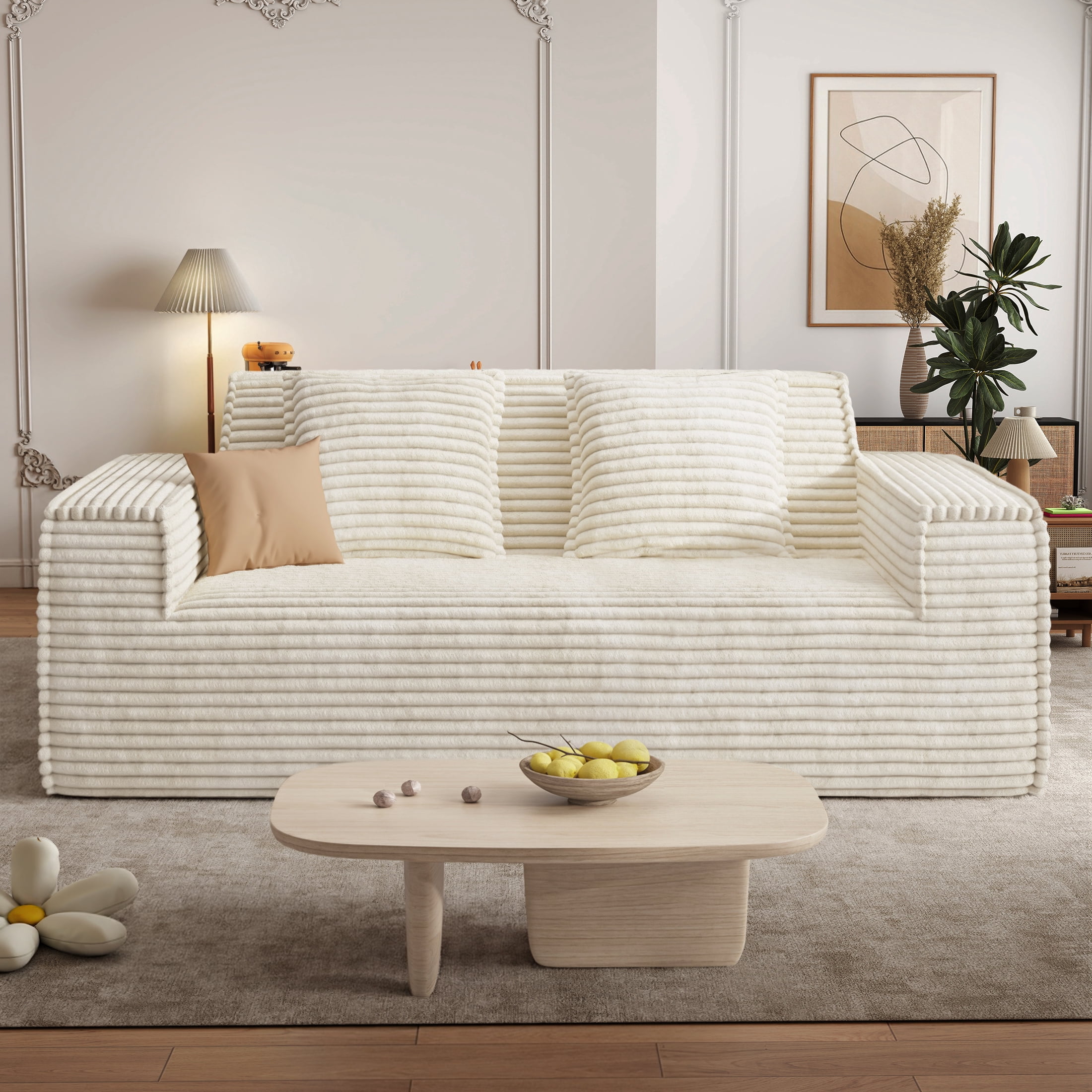 Hawsaiy 75" Corduroy Loveseat Sofa with Wide Armrests & Removable Pillows, No Assembly Foam Couch, Vacuum Packed, High-Density Support,Beige