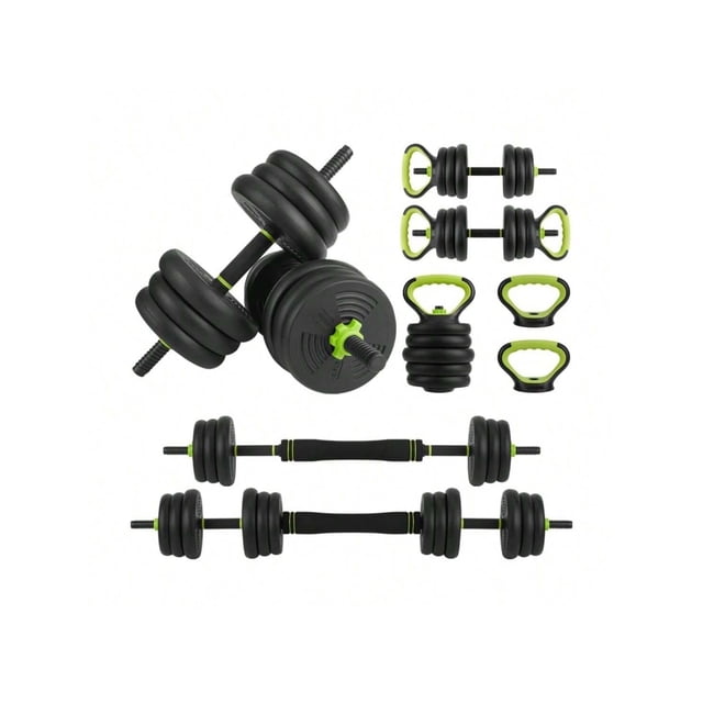 Bingirl Ensemble d'Haltères Réglables 4-en-1 - 44lbs, 66lbs, 88lbs pour Gym à Domicile (Utilisé comme Kettlebells, Barre, Support de Push-Up) - Tête Ronde Verte et Noire