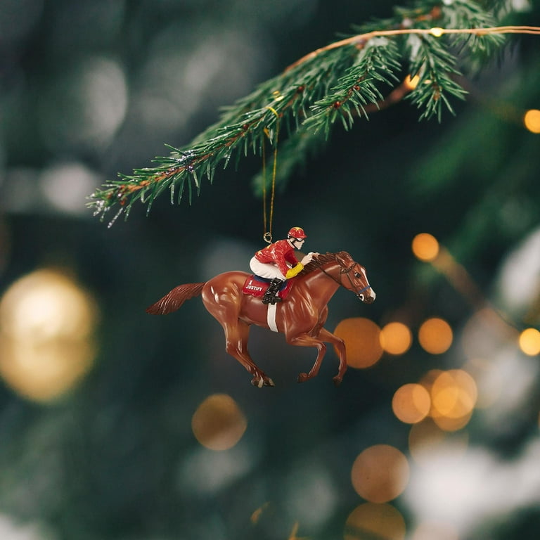 Breyer Model Horse Holiday Ornament, Justify Red Jockey, Triple
