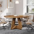 thumbnail image 4 of Tribesigns 47-Inch Round Wooden Conference Table for 4-6 People, Modern Meeting Room Table with Thick Tabletop, Wood Base, and Adjustable Foot Pads, Brown, 4 of 5