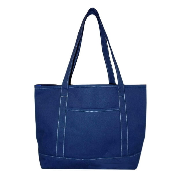 Navy Large Premium Cotton Canvas Open Top Shopper Tote Bag Unisex by 101 Beach