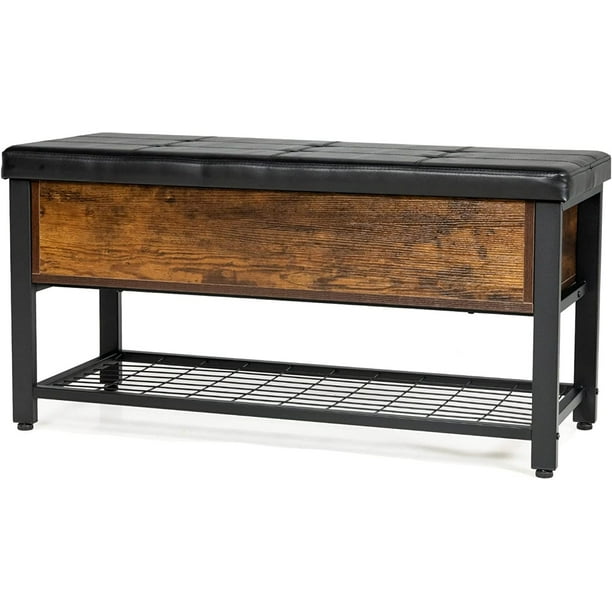LOKO Industrial Storage Bench End of Bed Bench with Padded Flip Top