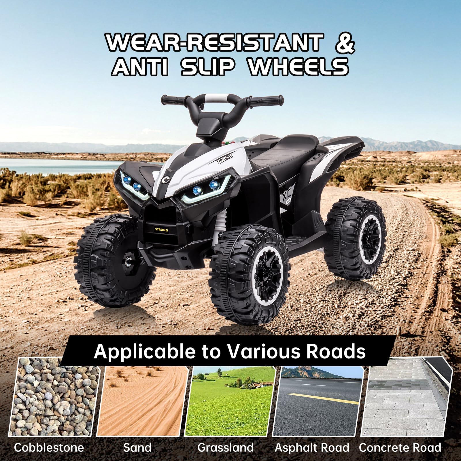 Accreate Battery Powered 12V Kids Electric ATV, Dual Motor 4-Wheeler with Parent Remote, Music Dashboard, 1.9–3.1 MPH, 7AH, Shock Absorber, Front Lights, for Children Ages 3–8, 40–60 Min Run Time