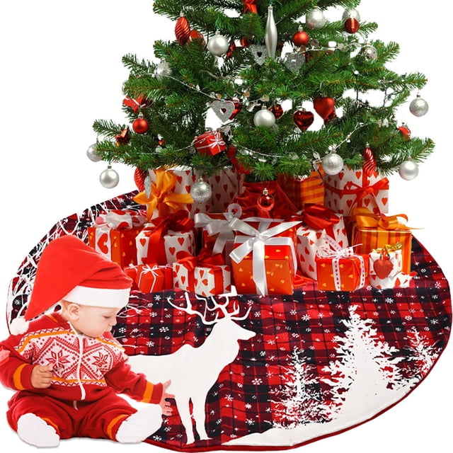 Coxeer Christmas Tree Mat Round Elk Pattern Fashion Xmas Tree Skirt Tree Base Cover
