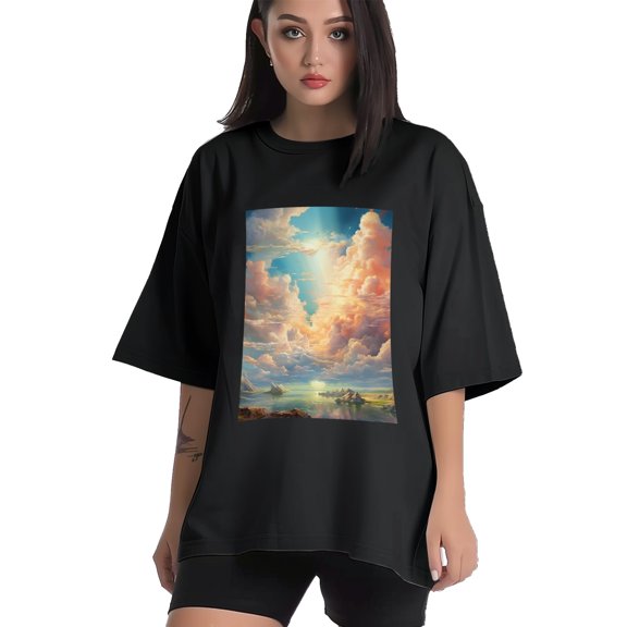 Plus Size Shirt for Women Black Tops for Women Short Sleeves Shirt for Women Cloud In The Sky2 T Shirt Crewneck Shirt for Women XS