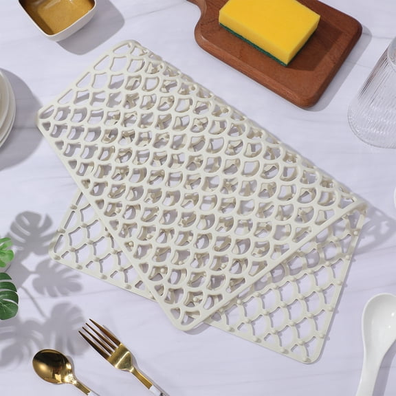 OFFIGAM Heat-Resistant Silicone Kitchen Sink Mat Beige Non-Slip Bottom Protector