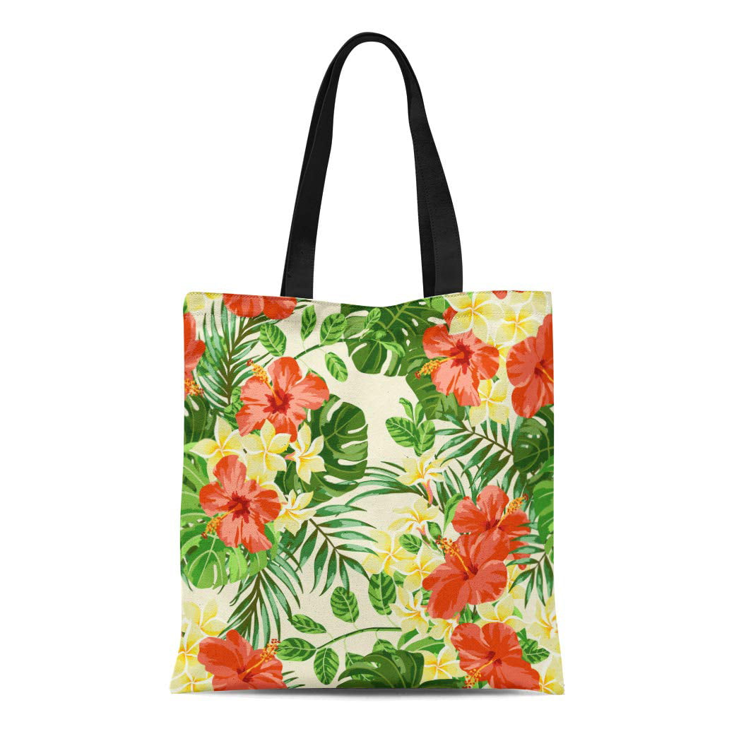Details about   Hawaiian Canvas Tote Beach Shopping Bag Handbag Hibiscus Plumerias Hawaii Flower 