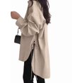 thumbnail image 3 of Women'S Oversized Button Down Shirts Split High Low Long Sleeve Blouses Khaki XXL, 3 of 8