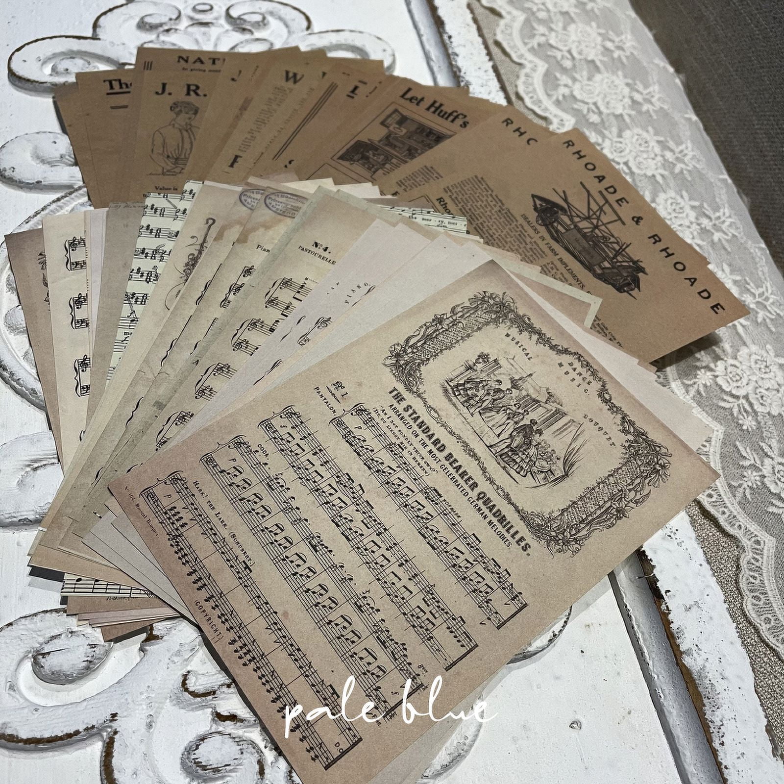 60 Sheets Vintage Floral and Newspaper Sheet Music Scrapbook Paper - Junk Journal DIY Materials