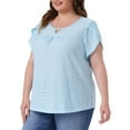 thumbnail image 2 of DARING DIVA Women's Plus Pleated Front Key Hole Neck Loose Fit Top 3X Sky Blue, 2 of 6