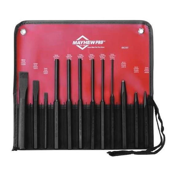 Mayhew Punch and Chisel Set,12-Piece,Steel 66260
