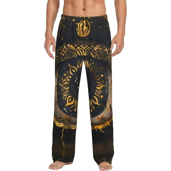 Gukieu Mystical Golden Eye Print Men's Home Trousers, Elastic Drawstring Home Pajamas Clothing Suitable for Adult Men-Small