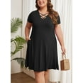 thumbnail image 2 of Cuteduck Womens Plus Size Dress Criss Cross V Neck Short Sleeve Summer Casual Dress 1X-5X, 2 of 6