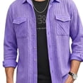 thumbnail image 5 of DPTALR Men's Casual Solid Color Turndown Collar Long Sleeve Shirt with Pockets,Purple,Big and Tall Men XL, 5 of 5