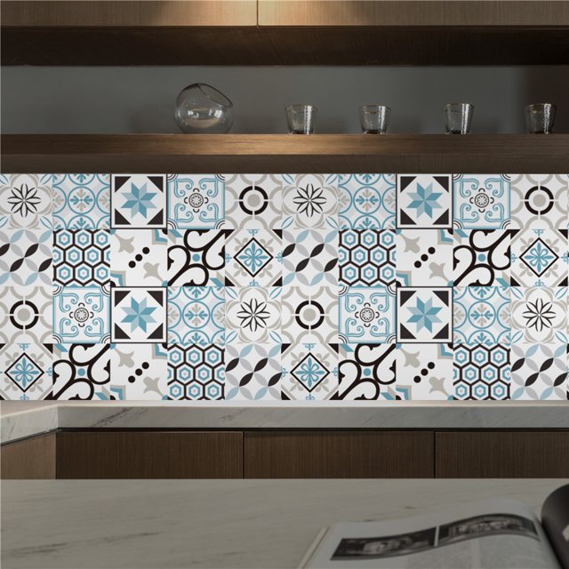 Calcomanías De Arte Adhesivo de azulejo de pared de mosaico impermeable de 20 piezas para decoración del hogar (ET109 20X20cm)
