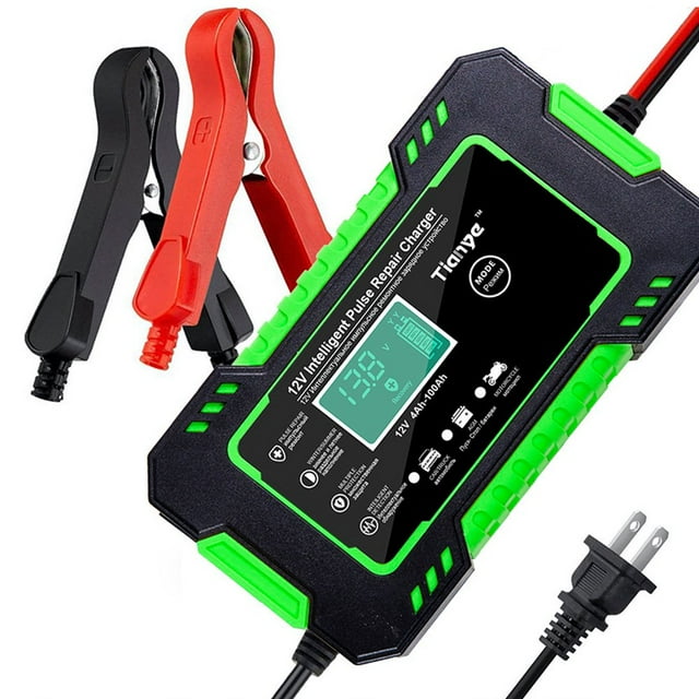 POINTERTECK Chargeur de Batterie de Voiture 12V Réparation d'Impulsions Affichage LED Protection contre la Surcharge Basse Tension Chargeur de Batterie Entretien Chargeur Réparation d'Impulsions Charge Protection Courte