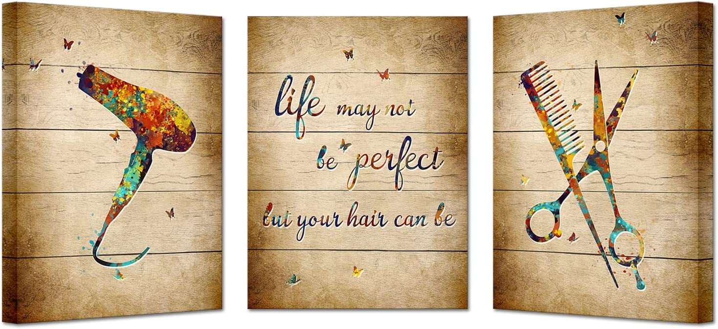Canvas Set of 3 Ready to Hang Beauty Salon Canvas Wall Art Haircut