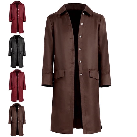 Zivyakyro Long Sleeve Mens Jacket Fall Winter Overcoat Halloween Trench Button down Solid Loose Costume Red XS