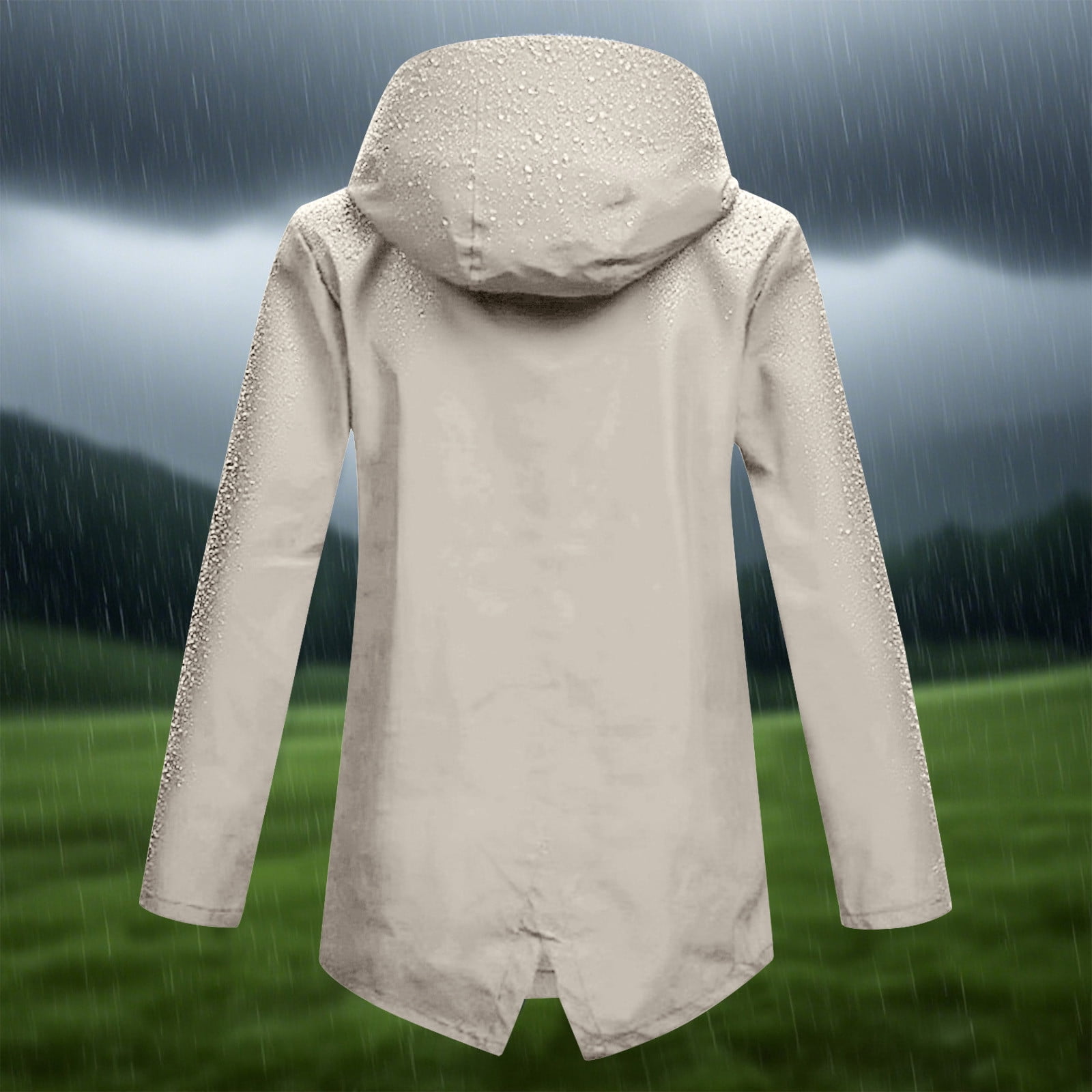 UPPADA Women's Light Weight Raincoats Solid Rain Jackets Outdoor Plus Size Hooded Raincoat Windproof Fall ,Womens Lined Rain Jacket with Hood Beige XXL