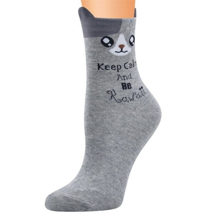 

Cara Lady Casual Work Socks Animal Cartoon Cat Printing Cotton Blend Medium Sports Socks Gray