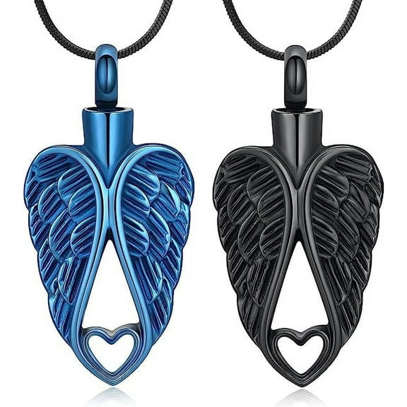 2 Pack Urn Necklace for Ashes Cremation Necklace Stainless Steel Angel Wings Jewelry with Heart Cremation Urn Jewelry Necklace Gift for Women