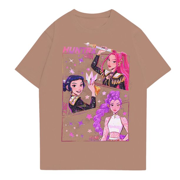 Men's Anime Huntr/X Printed T-shirt Short Sleeve Cartoon Graphic Tee for POP SINGER and Movie Fans 2XL