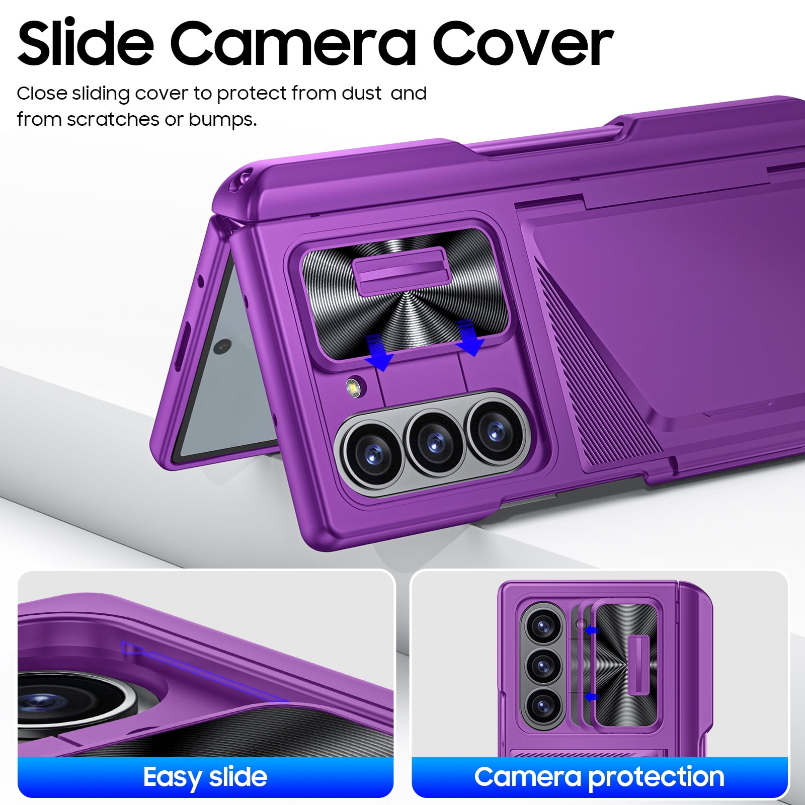 Oupeigar for Samsung Galaxy Z Fold 6 Phone Case,with RFID Cards Holder,S Pen Holder,Camera Cover, Shockproof Silicone Protective Wallet Case-Purple