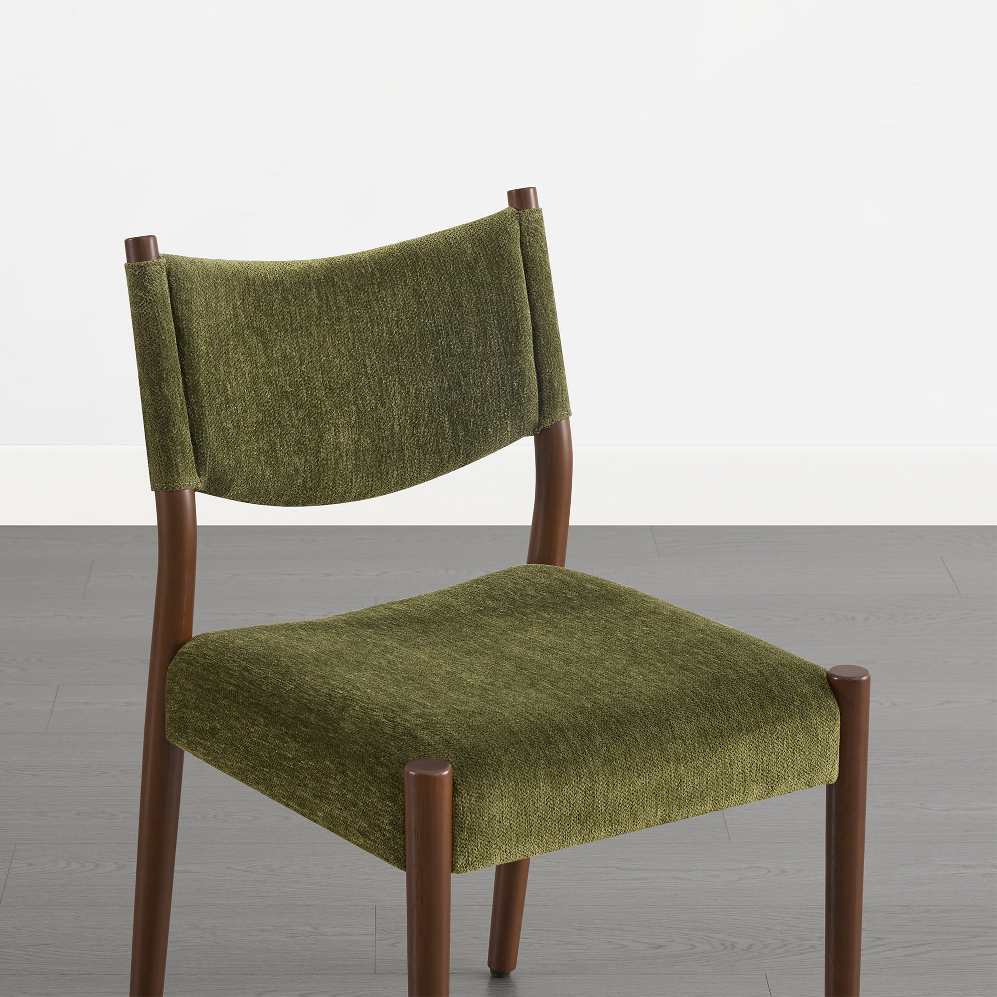 Spruce & Spring Solid Rubber Wood Dining Chairs, Spill-Resistant & Stain-Resistant Chenille Fabric, Modern Upholstered Seat with Ergonomic Back, for Kitchen Living Room, Moss Green, Set of 2