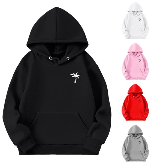 Solthread Girls Hoodies Long Sleeve Palm Tree Graphic Kangaroo Pocket Drawstring Casual Loose Fit Fall Winter Pullover Sweatshirt Tops