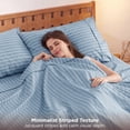 thumbnail image 3 of U by Bedsure Striped Queen Sheets Set, 4 Piece 16" Deep Pockets Soft Prewashed Microfiber Jacquard Bed Sheets, Blue, 3 of 9