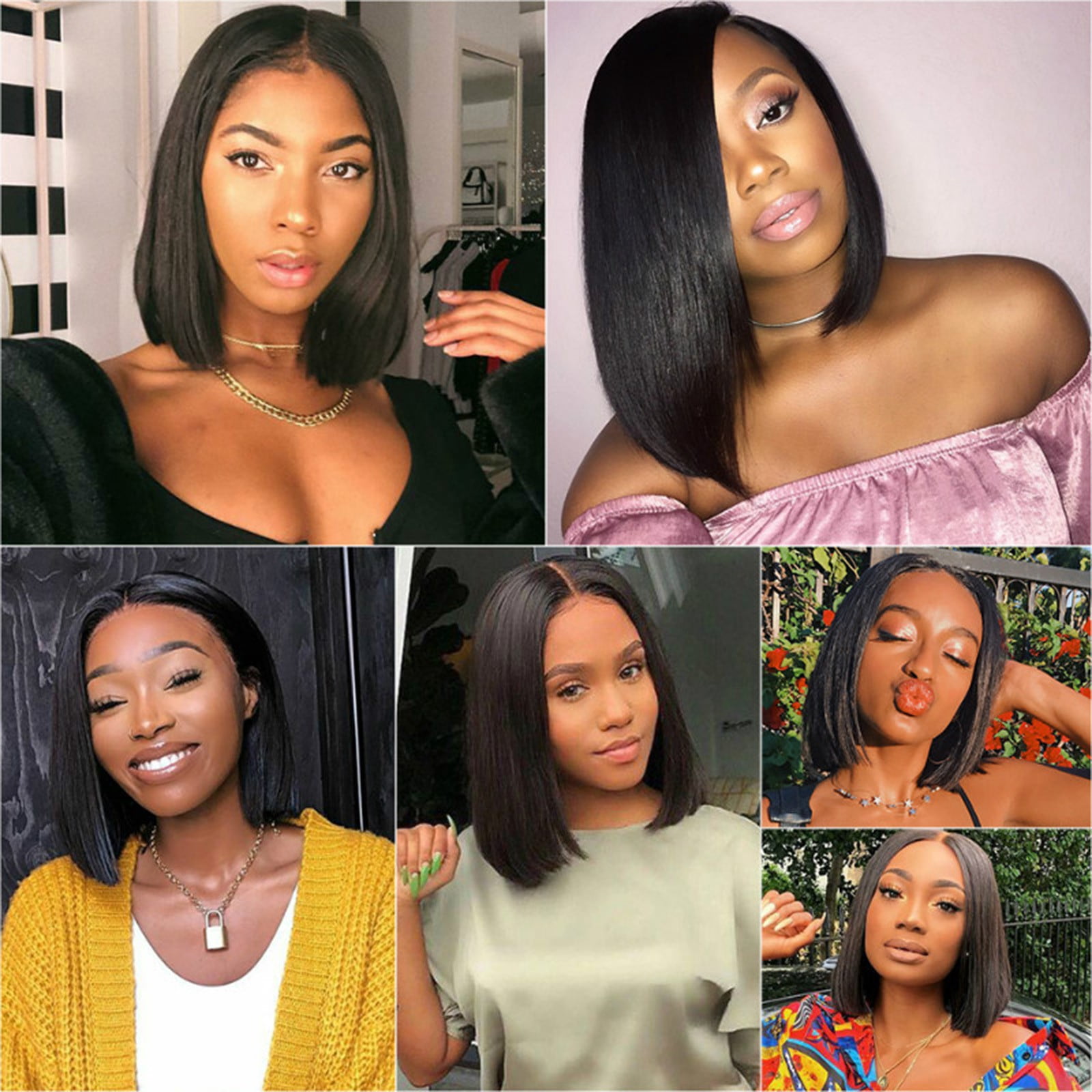Ombre Blonde Bob Wig for Women, Short Straight Synthetic Wig Natural Looking Lace Front Style Wig for Daily Party(Black-1,One Size)