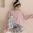 thumbnail image 2 of Tiqkatyck Womens Flannel Pajamas Sets Fall Sets for Women Casual Crewneck Sweatshirt Plaid Pants Pajama Tops Loose Fit 2 Loungewear Wide Leg Pants With Pocket Plaid Pajama Pants Pink XXL, 2 of 2