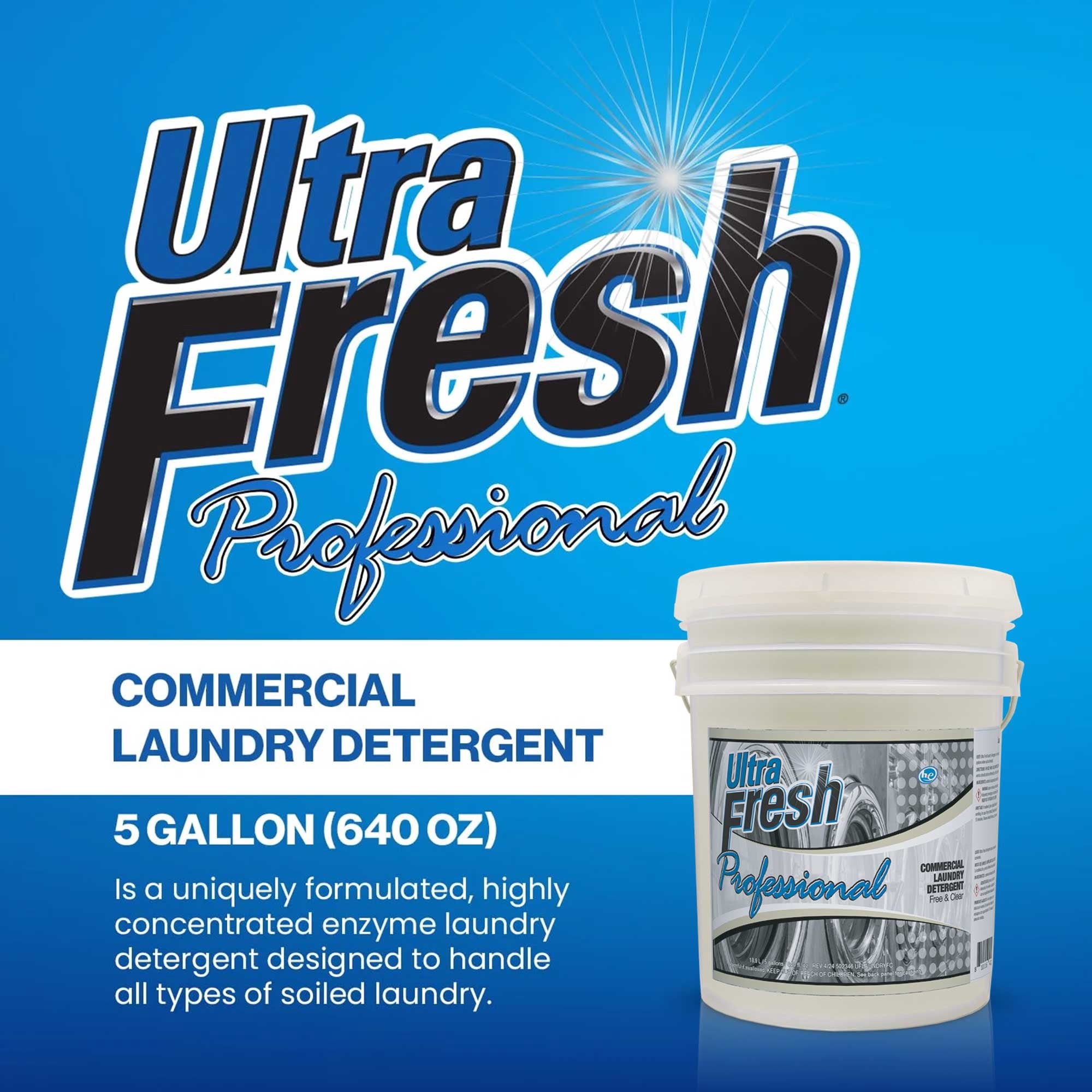 Ultra Fresh® Professional™ Commercial Laundry Detergent, Free & Clear, Pump, 5 Gallons