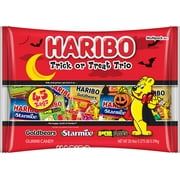 HARIBO Trick or Treat Trio Halloween Assorted Fruit Flavor and Shapes Gummy Candy, 20.4oz Bag, 45ct Mini Gummy Pouches