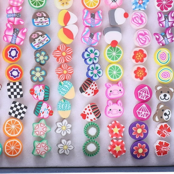 100 Pairs/Set Fashion Polymer Clay Fruits Stud Earrings For Women Girls