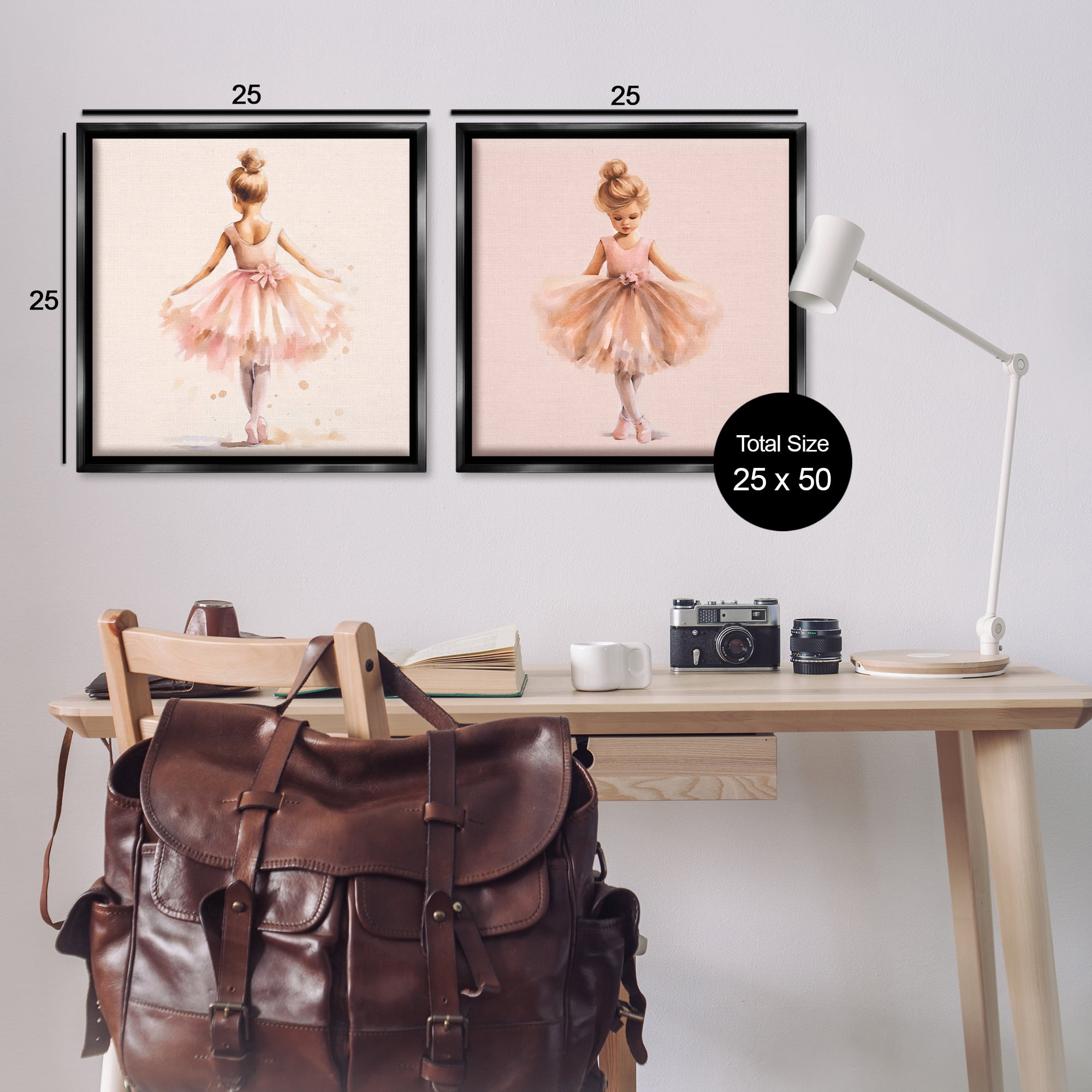 Stupell Industries Ballerina Dancing Stars People Painting Black Floater Framed Canvas Art Print Wall Art, 25 x 25, Set of 2