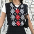 thumbnail image 1 of Woman?s Retro Knitted Bare Midriff Waistcoat, Diamond Pattern Ribbing Elastic Slim V-neck Sleeveless Sweater, Daily Life, 1 of 1