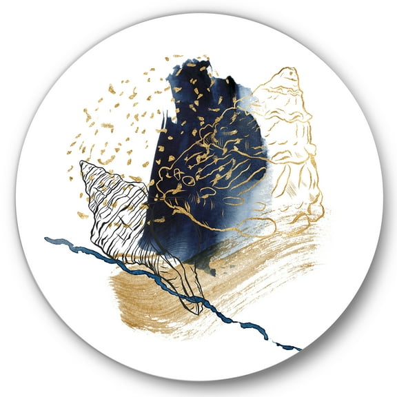 Designart 'Underwater Marine Life With Gold Shell Line Art' Farmhouse Circle Metal Wall Art 36x36 - Disc of 36