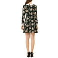 thumbnail image 3 of INSPIRE CHIC Robe Trapèze pour Femme à Col Peter Pan, Manches Longues, au-Dessus du Genou, S Noir-Floral, 3 of 7